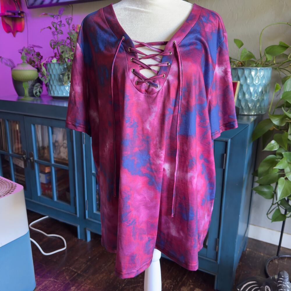 Colorful Tie Dye Blouse with Tie‎ Up Chest - Size 2XL